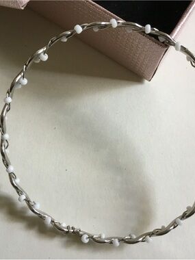Twisted Silver Wire Bracelet with White Bead Accents